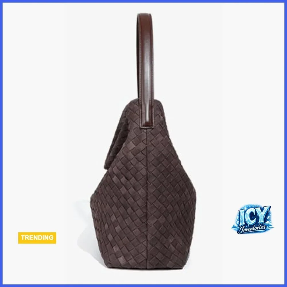 Slouchy Suede Hobo Bag with Woven Detail, Crossbody Shoulder Tote